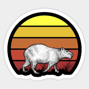 Retro Capybara Vintage Sunset Realistic Design Sticker